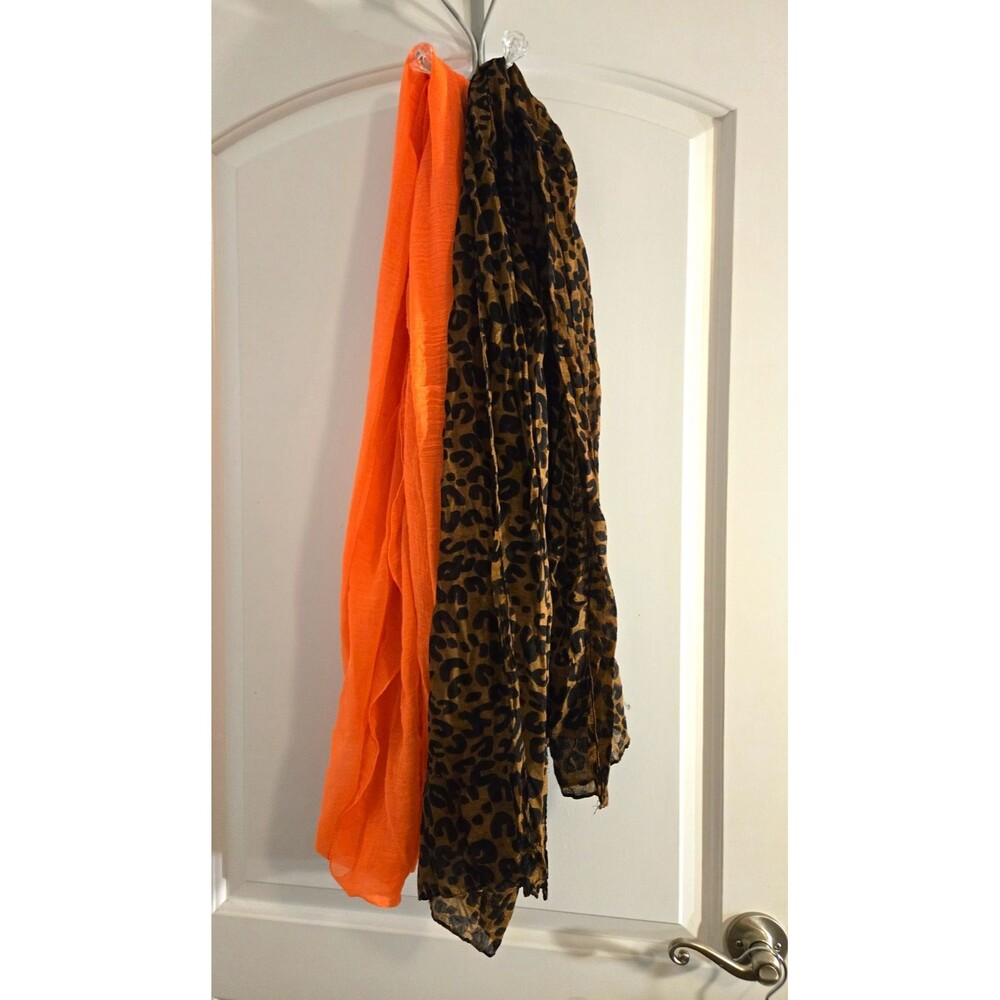 Lot of 2 Women’s Scarves - Coral Infinity Solid & Leopard Animal Print Sheer